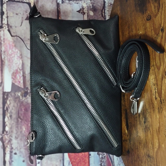 Clutch/Crossbody Faux Leather Zipper Bag - Picture 3 of 5